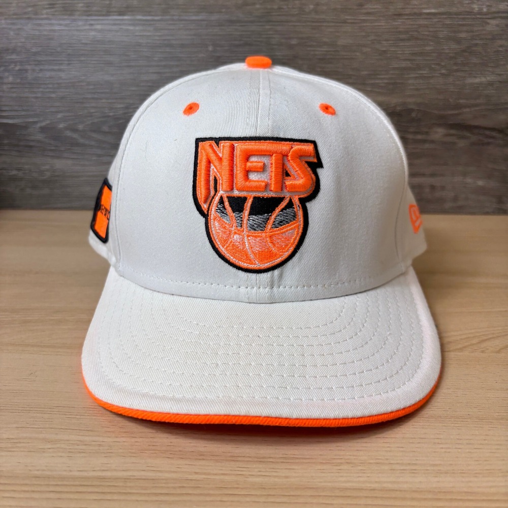 New York‎ Nets Hat Cap Fitted 7 1/2 White Orange NBA Basketball New Era